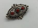 V320 Prachtige zilverem bloedkoraal broche, Sieraden, Tassen en Uiterlijk, Antieke sieraden, Ophalen of Verzenden, Zilver, Broche