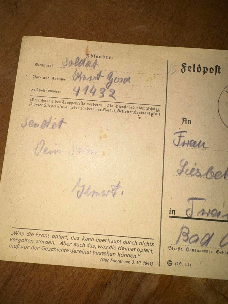 Zeldzame XX- Wiking Feldpost 1942 Gestempeld, Verzamelen, Militaria | Tweede Wereldoorlog, Ophalen of Verzenden, Duitsland