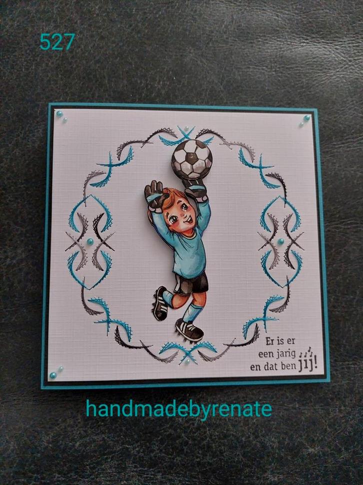 Nr. 527 Handgemaakte geborduurde verjaardagskaart keeper, Hobby en Vrije tijd, Kaarten | Zelfgemaakt, Nieuw, Overige thema's, Ophalen of Verzenden