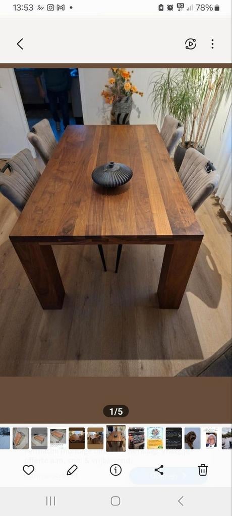 Goossens notenhouten eettafel, noten hout, Zo goed als nieuw, Vijf personen of meer, 150 tot 200 cm, Modern