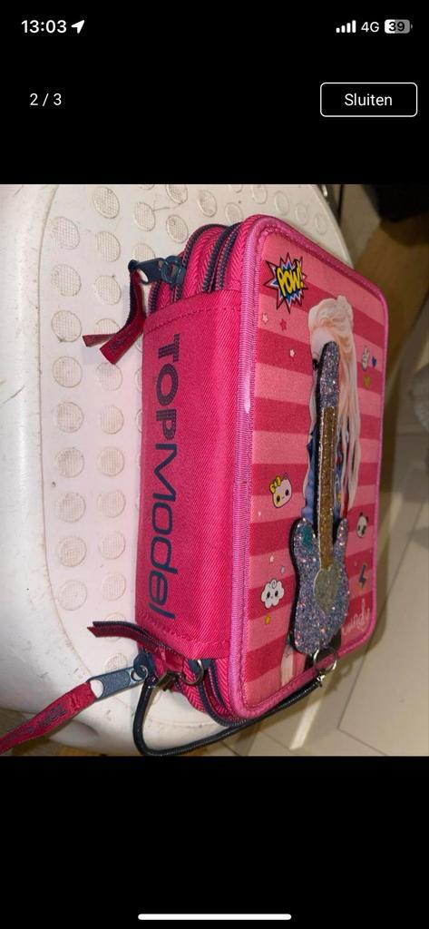 TopModel Etui - Roze met Gitaar, Sieraden, Tassen en Uiterlijk, Tassen | Schooltassen, Gebruikt, Aktetas of Boekentas, Minder dan 30 cm