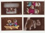 4 kaarten aangeklede katten poezen, Verzenden, 1920 tot 1940, Gelopen, Hond of Kat