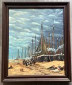 G J Dalman schilderij olieverf strand boten scene. 59x69 cm., Ophalen