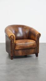 Tijdloze schapenleren clubfauteuil met een geweldig patina, Huis en Inrichting, Fauteuils, Ophalen, Gebruikt, ., .
