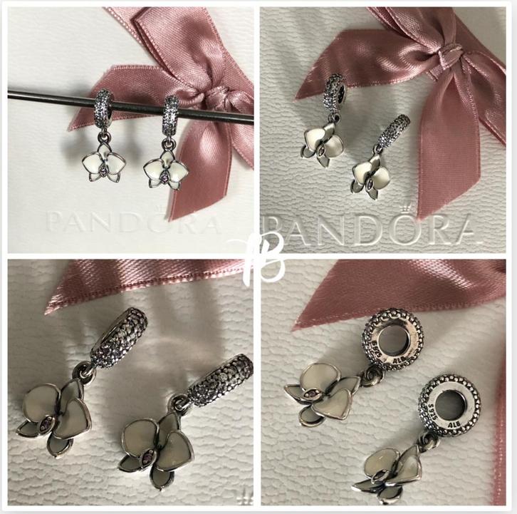 Originele Pandora witte orchidee hanger (nieuw), Sieraden, Tassen en Uiterlijk, Bedels, Nieuw, Pandora, Zilver, 1 bedel, Met strass