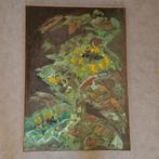 Mid Century olieverf oo linnen schilderij zonnebloemen, Antiek en Kunst, Ophalen of Verzenden