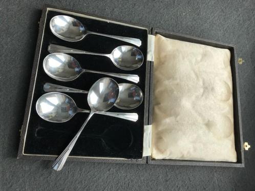 Set van zes EPNS verzilverde dessertlepels, Antiek en Kunst, Antiek | Bestek, Verzenden