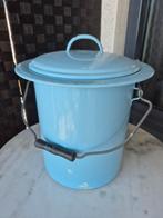 Vintage brocante blauwe lichtblauwe emaille emmer, Ophalen