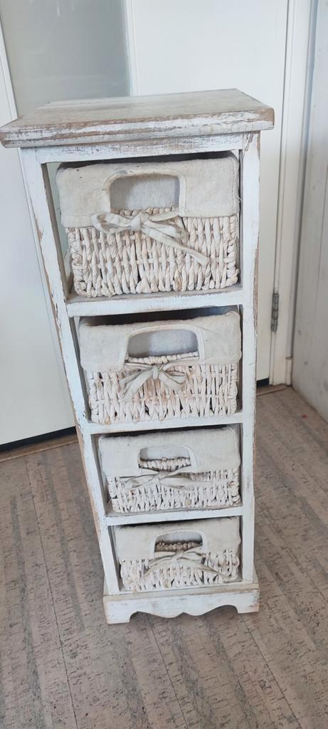 Brocante vintage, smal ladenkastje met 4 laden 25 x 30 x 75, Huis en Inrichting, Kasten | Ladekasten, Zo goed als nieuw, Minder dan 100 cm