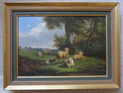 ===J L van Leemputten 1865-1945=== schapen en kippen===, Antiek en Kunst, Kunst | Schilderijen | Klassiek, Ophalen of Verzenden