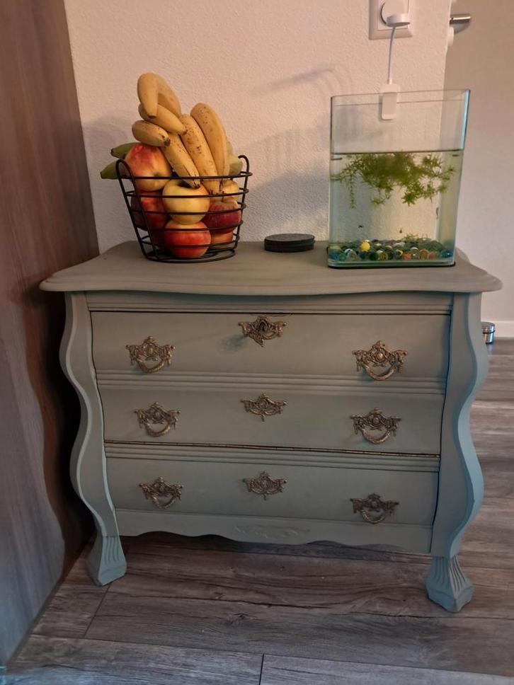 Groen Grijs Buikkastje, Huis en Inrichting, Kasten | Dressoirs, Gebruikt, Minder dan 50 cm, 25 tot 50 cm, Met lade(s), Overige houtsoorten