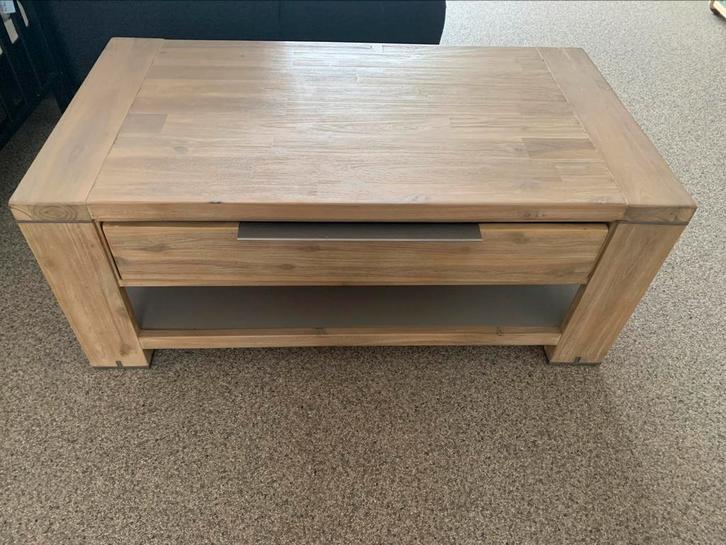Acacia houten salontafel met lade, Huis en Inrichting, Tafels | Salontafels, Zo goed als nieuw, Minder dan 50 cm, 50 tot 100 cm