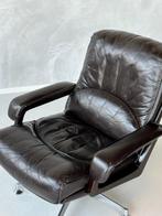 Jaren 70 fauteuil vintage lounge chair bruin leer draaistoel, 75 tot 100 cm, Gebruikt, Metaal, Vintage