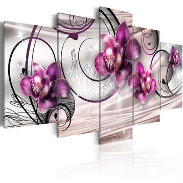 216 Grijs Paars Orchidee 5 Luik Canvas XXL Schilderij Nieuw beschikbaar voor biedingen