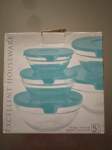 Glazen Bewaarschalen met Rode Deksel - Nieuw in Doos beschikbaar voor biedingen