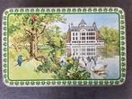 Vintage fraaie Verkade koektrommel: schilderachtig motief, Ophalen of Verzenden, Gebruikt, Koek(jes), Verkade