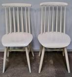 2 houten spijlen stoelen, Huis en Inrichting, Stoelen, Twee, Gebruikt, Vintage, Wit
