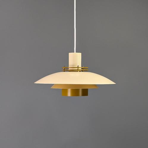Deense designlamp, gele en khaki lamp, Scandi lamp, Huis en Inrichting, Lampen | Hanglampen, Zo goed als nieuw, 75 cm of meer