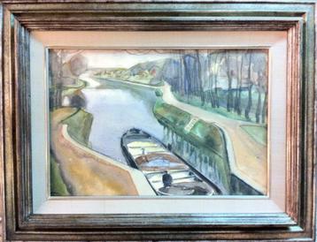 Harmen Meurs – Rivierlandschap met binnenvaartschip beschikbaar voor biedingen