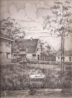 Marum Dorpsgezicht tekening Sievers 50/60er jaren, Antiek en Kunst, Ophalen of Verzenden