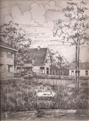 Marum Dorpsgezicht tekening Sievers 50/60er jaren beschikbaar voor biedingen