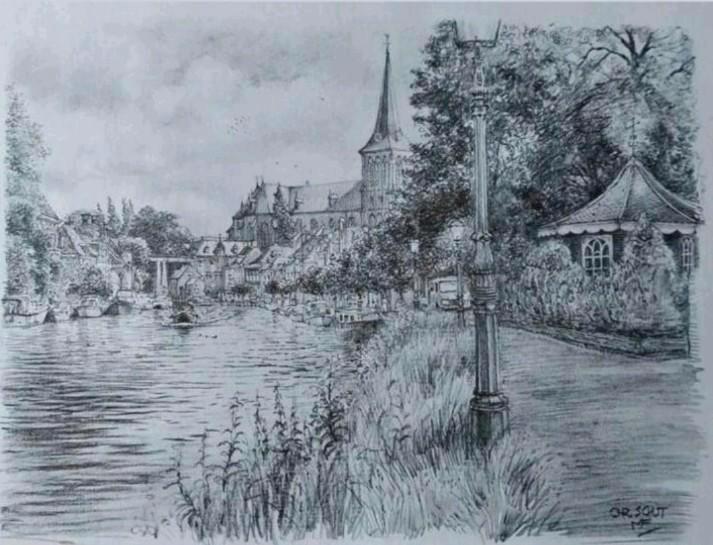 Maarssen ... "Gezicht op "..., Antiek en Kunst, Kunst | Tekeningen en Foto's, Ophalen of Verzenden