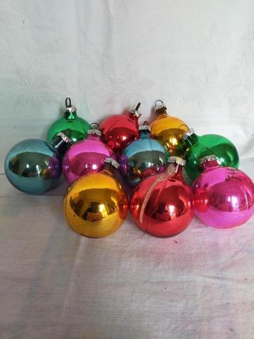 Kleine felgekleurde oude  retro kerstballen, diameter 4 cm beschikbaar voor biedingen