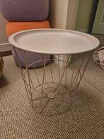 Oud roze bijzet tafeltje/ opbergmand., Huis en Inrichting, Tafels | Bijzettafels, Minder dan 55 cm, Rond, Zo goed als nieuw, Ophalen