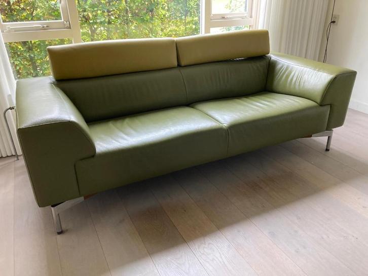 Leolux Howlo bank leer, Huis en Inrichting, Banken | Bankstellen, Gebruikt, Rechte bank, Driepersoons, 200 tot 250 cm, 100 tot 125 cm