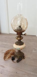 Koperkleurige schemerlamp(olielampmodel) met porseleinen bol, Ophalen, Gebruikt, 50 tot 75 cm, Klassiek