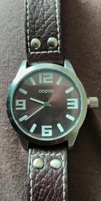Oozo horloge cognackleur wijzerplaat en donker bruin lederen, Overige merken, Leer, Staal, Ophalen of Verzenden