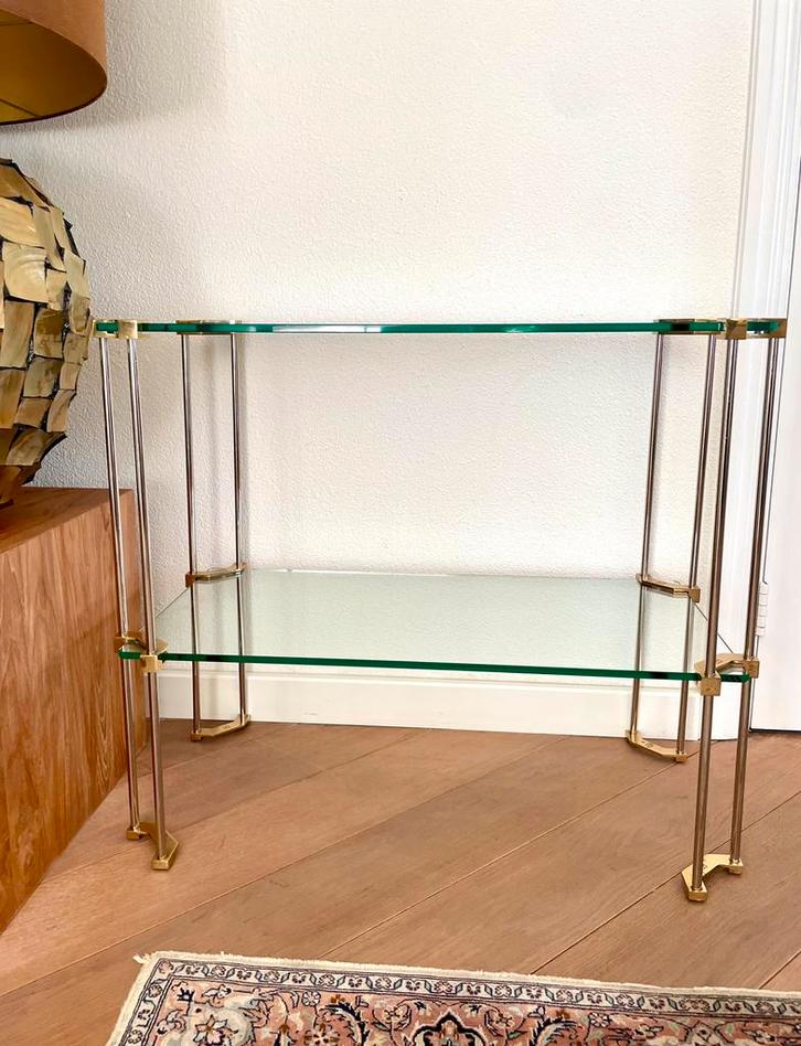 Design Sidetable messing Peter Ghyzcy Hollywood Regency, Huis en Inrichting, Tafels | Sidetables, Zo goed als nieuw, 25 tot 50 cm