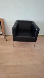 Zwart leren fauteuil, Ophalen of Verzenden, Zo goed als nieuw