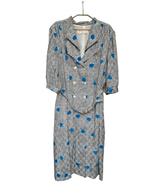 Vintage Jurk Maat 46 Zwart Wit Retro Tulpen Print Maxi, Vintage, Blauw, Vintage, Maat 46/48 (XL) of groter