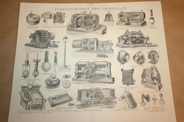 Antieke prent - Elektrotechniek 19e eeuw - Ca 1885 !! beschikbaar voor biedingen
