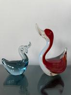 Twee Murano eendjes rood en blauw, Antiek en Kunst, Antiek | Glas en Kristal, Ophalen of Verzenden
