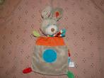 Nicotoy knuffeldoekje konijn , grijs oranje blauw, Ophalen of Verzenden, Zo goed als nieuw, Konijn