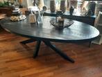 Zwarte ovale mangohouten eettafel 240 cm, Ophalen, Gebruikt, 100 tot 150 cm, 200 cm of meer