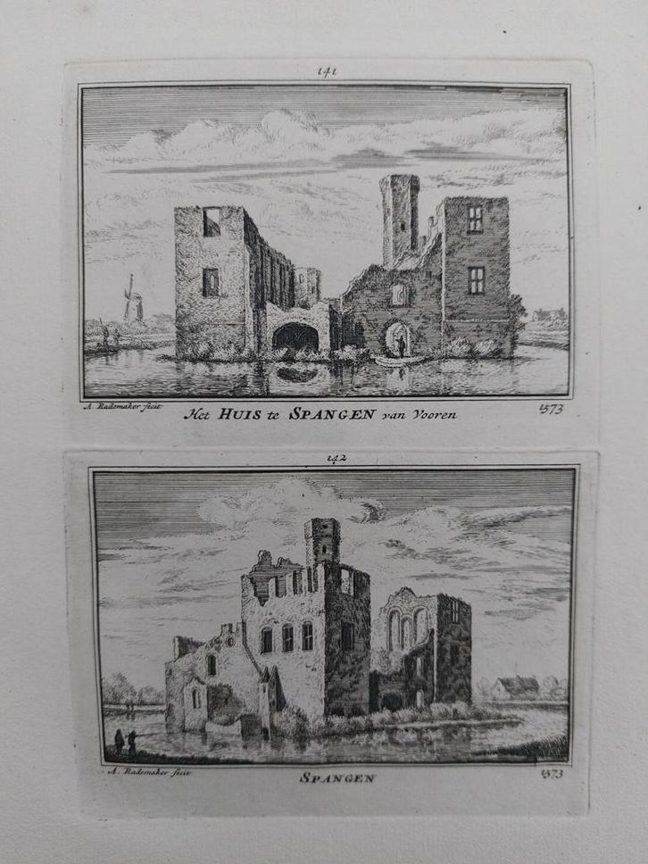141-142 / Huis Spangen Rotterdam Gravure A. Rademaker, Antiek en Kunst, Kunst | Etsen en Gravures, Ophalen of Verzenden