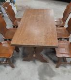 Donker eikenhouten eettafel met 6 stoelen, Ophalen, Gebruikt, Eikenhout, 50 tot 100 cm