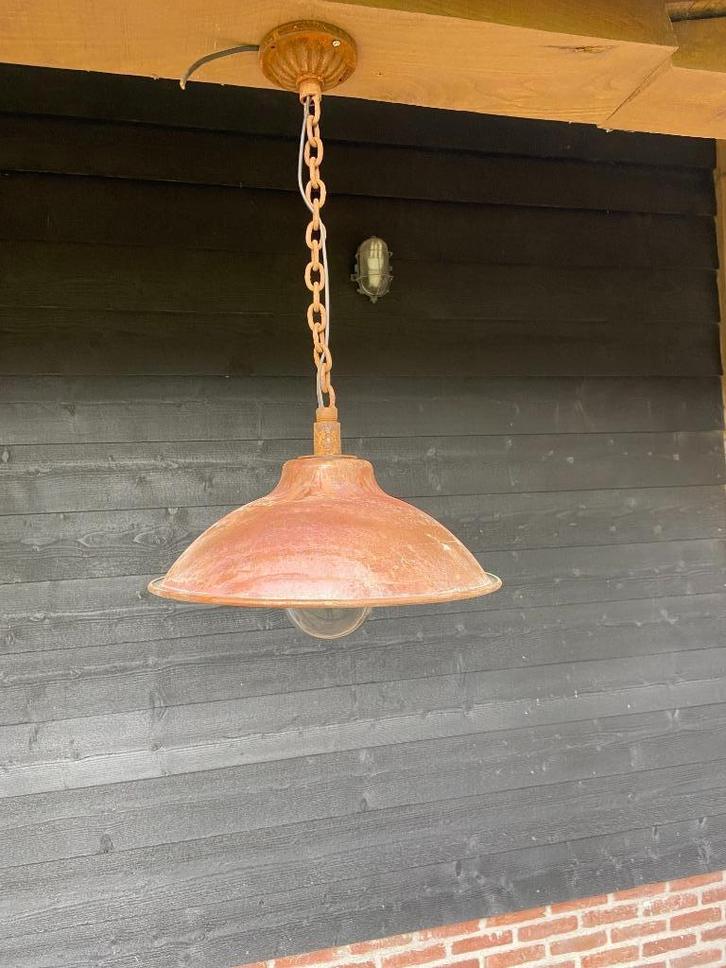 hanglamp, stallamp, buitenlamp, Huis en Inrichting, Lampen | Hanglampen, Zo goed als nieuw, Glas, Metaal, Verzenden