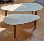 Scandinavische salontafelset (2-delig) – wit met hout, Huis en Inrichting, Tafels | Salontafels, Ophalen, Gebruikt, 50 tot 100 cm