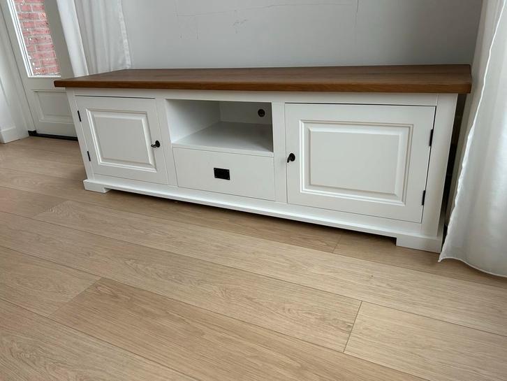 Rofra Home TV Meubel - Wit met Houten Blad, Huis en Inrichting, Kasten | Televisiemeubels, Zo goed als nieuw, Minder dan 100 cm