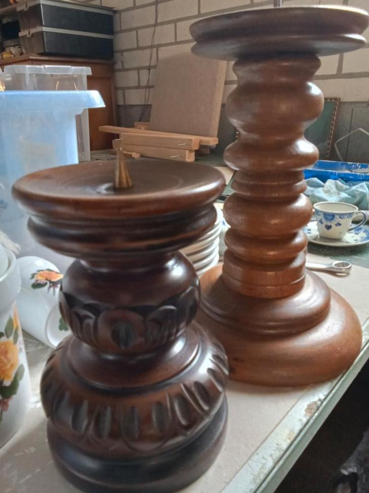 Houten Kandelaars - Set van 2, Antiek en Kunst, Antiek | Kandelaars, Overige materialen, Ophalen of Verzenden