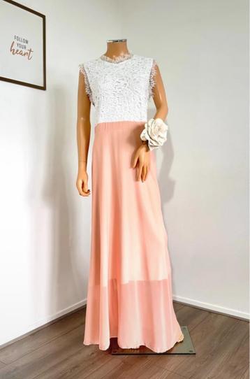 Maxi jutk maat L - wit kant - peach chiffon beschikbaar voor biedingen
