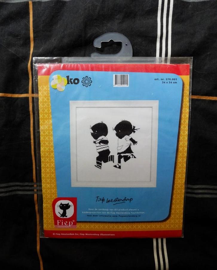 Pako borduurpakket Jip en Janneke rennend * zwart-wit, Hobby en Vrije tijd, Borduren en Borduurmachines, Zo goed als nieuw, Borduurpakket