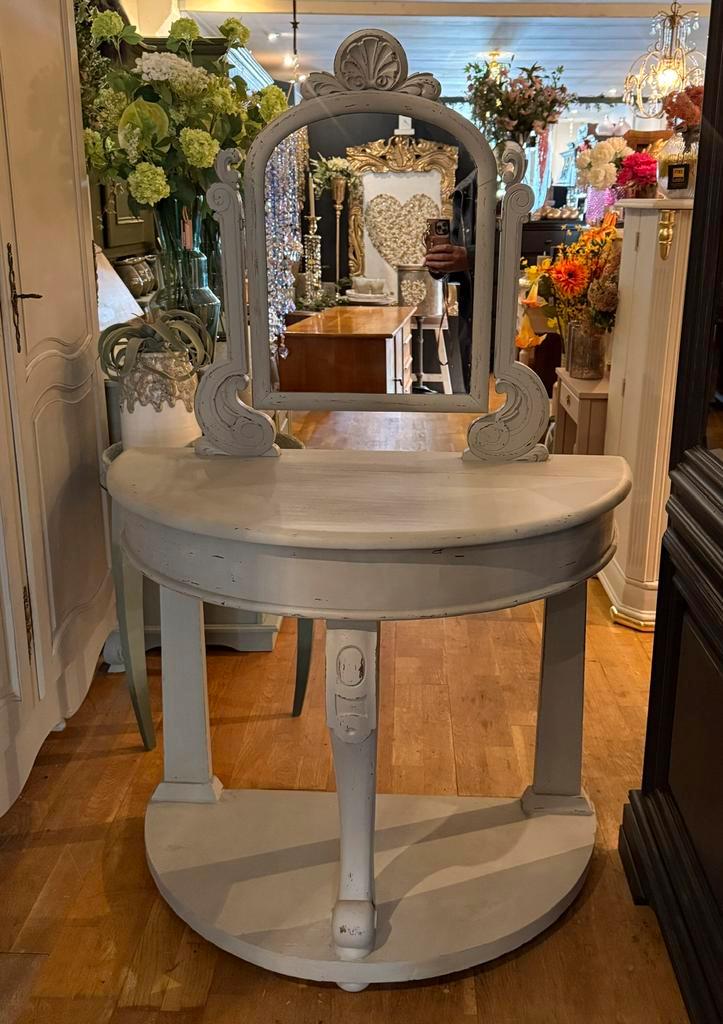 Brocante kaptafel, antiek make-up tafeltje toilettafel VdlM, Huis en Inrichting, Tafels | Kaptafels, Zo goed als nieuw, 100 tot 150 cm