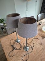 2 schemerlampen op metalen poot, Huis en Inrichting, Lampen | Tafellampen, Ophalen of Verzenden, Zo goed als nieuw, Metaal, Minder dan 50 cm