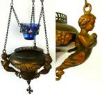 Een antieke godslamp met 3 engelen waxine houder floraal, Antiek en Kunst, Antiek | Religie, Ophalen of Verzenden