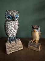 Houten handgeschilderde uilen, Verzamelen, Beelden en Beeldjes, Ophalen of Verzenden, Zo goed als nieuw, Dier